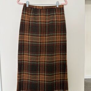 Vintage Plaid Pencil Skirt in Black and Tan